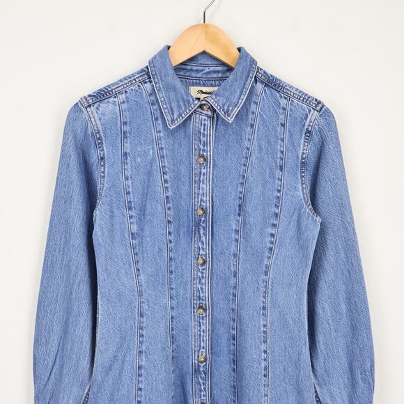 Madewell Seamed Mini Dress In Ramey Wash: Airy Denim Edition Size 2 - Picture 6 of 10